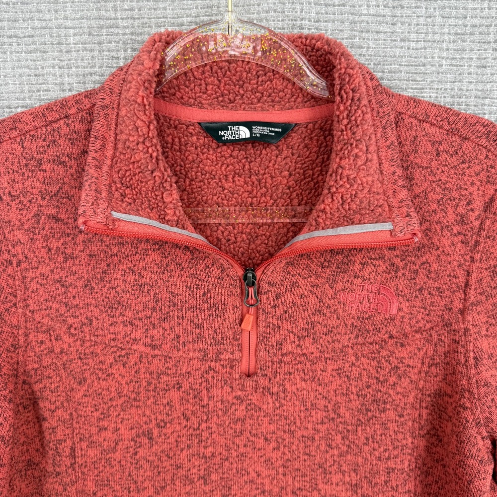 The North Face Womens L/G Red Heathered Fleece‎ 1/4 Zip Pullover Jacket Sweater